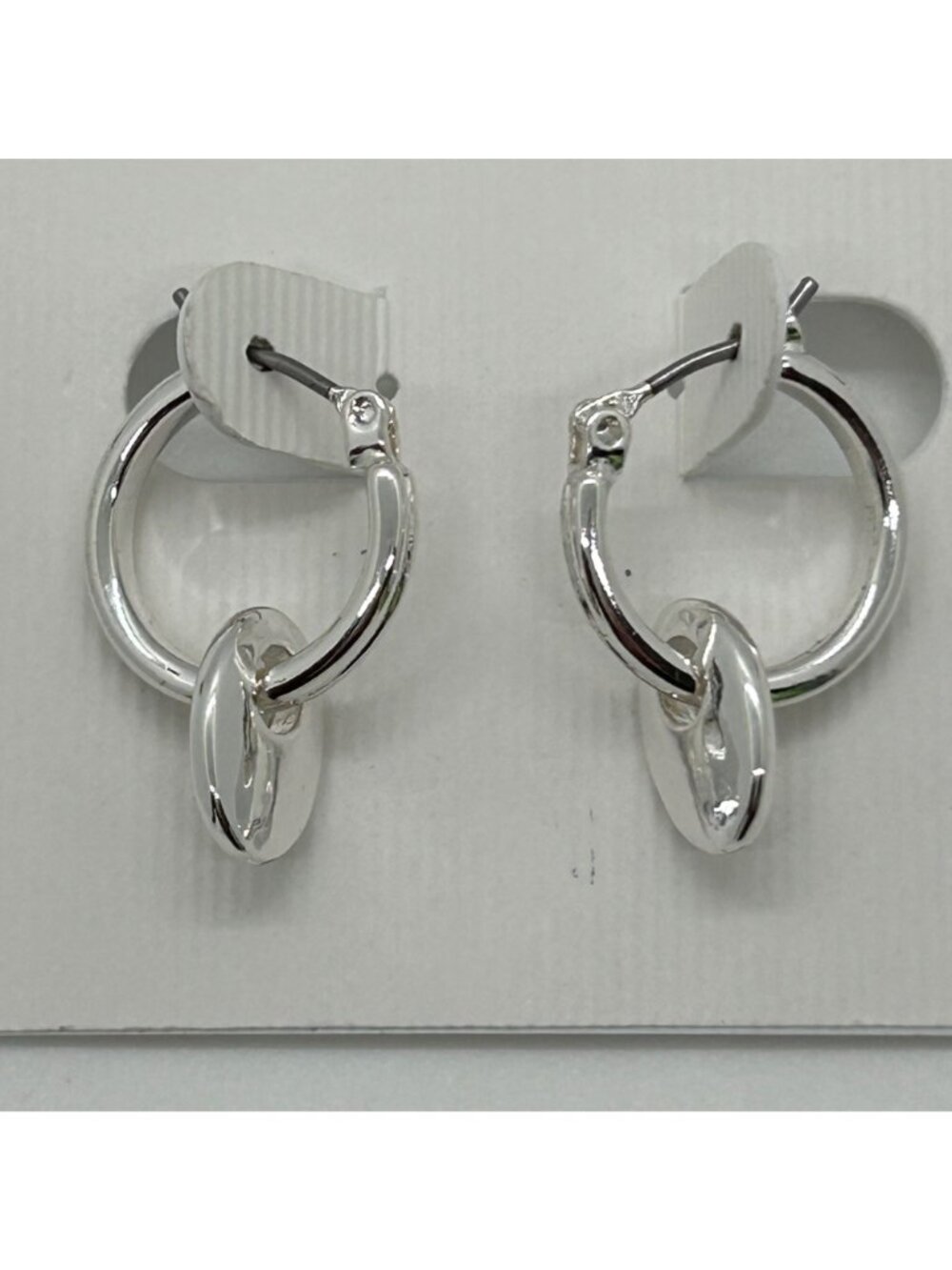 Chaps Silver Tone Hoop Small Dangle Charm Disc Coin Drop Pierced Modern - Picture 3 of 14